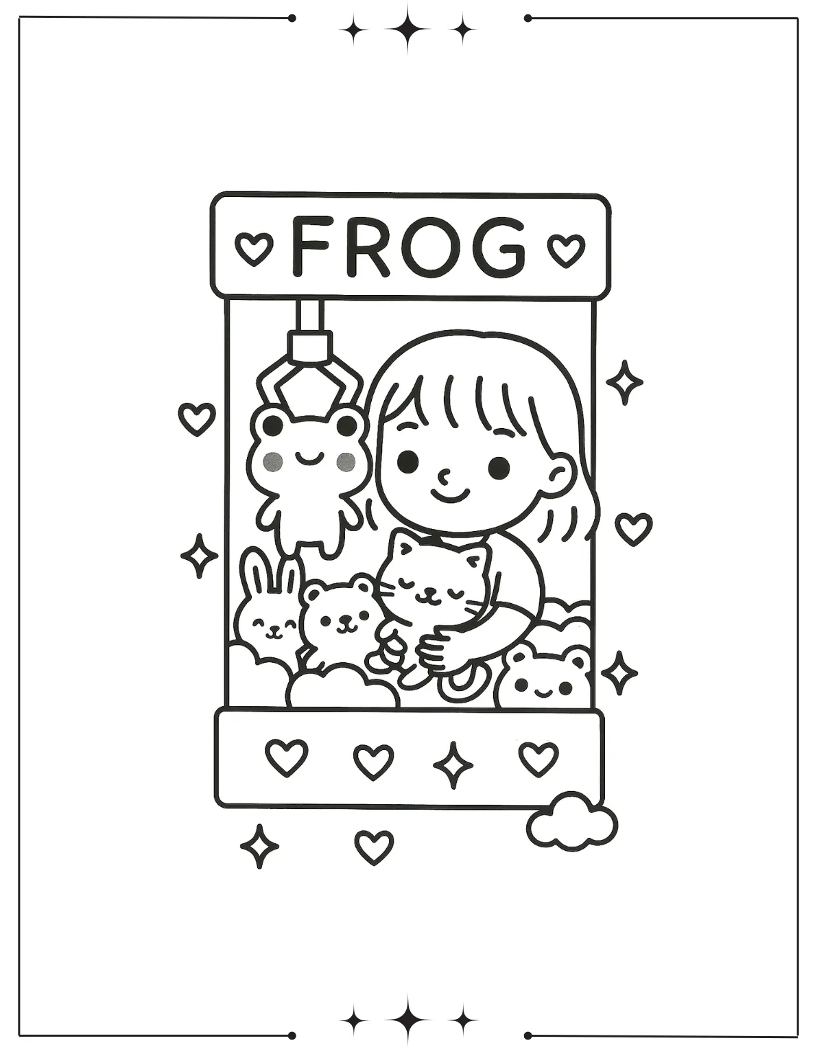 Kawaii Coloring Pages (Free Printables) Kawaii Frog Claw Machine Game Coloring Page