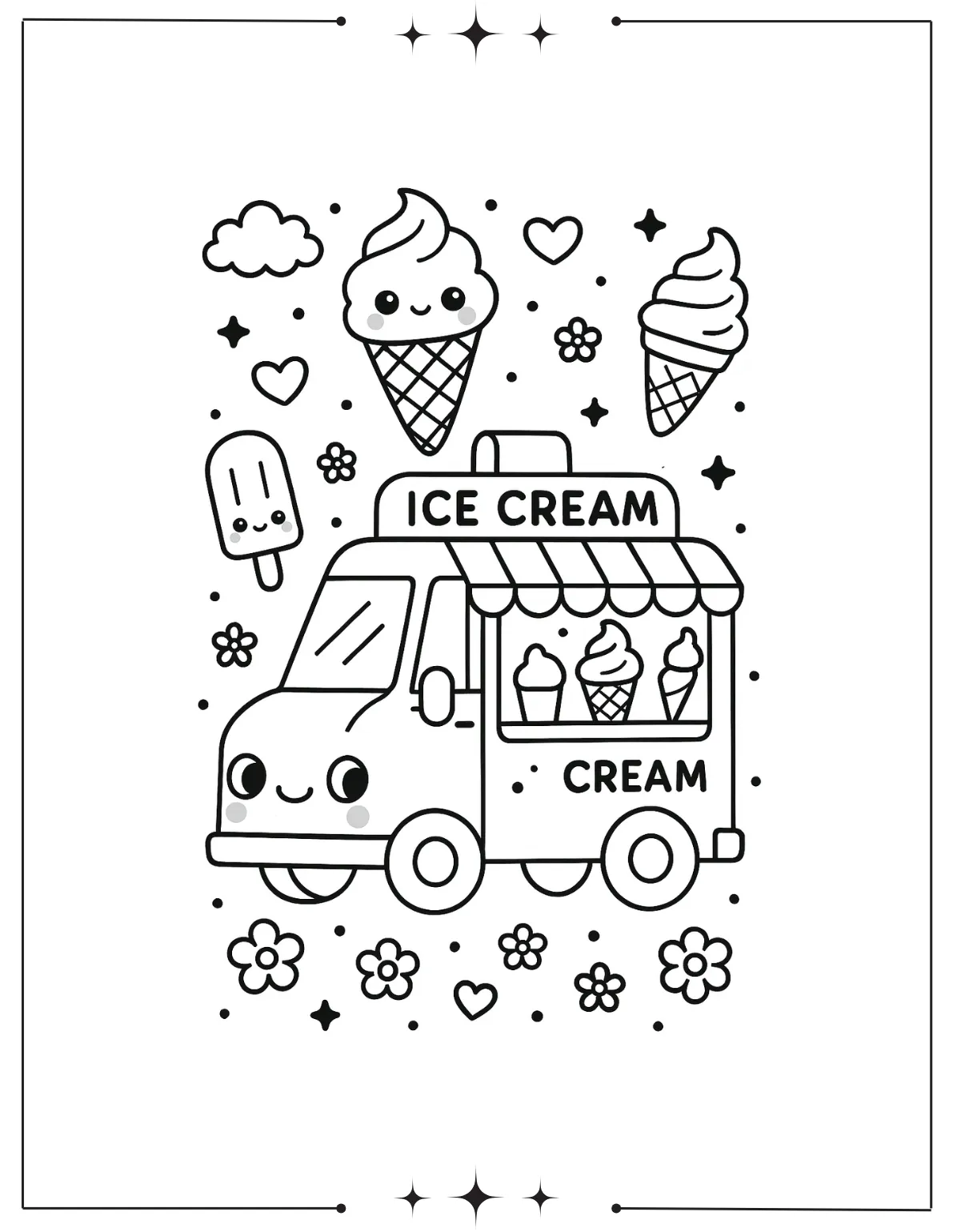 Kawaii Coloring Pages (Free Printables) Kawaii Ice Cream Truck Coloring Page