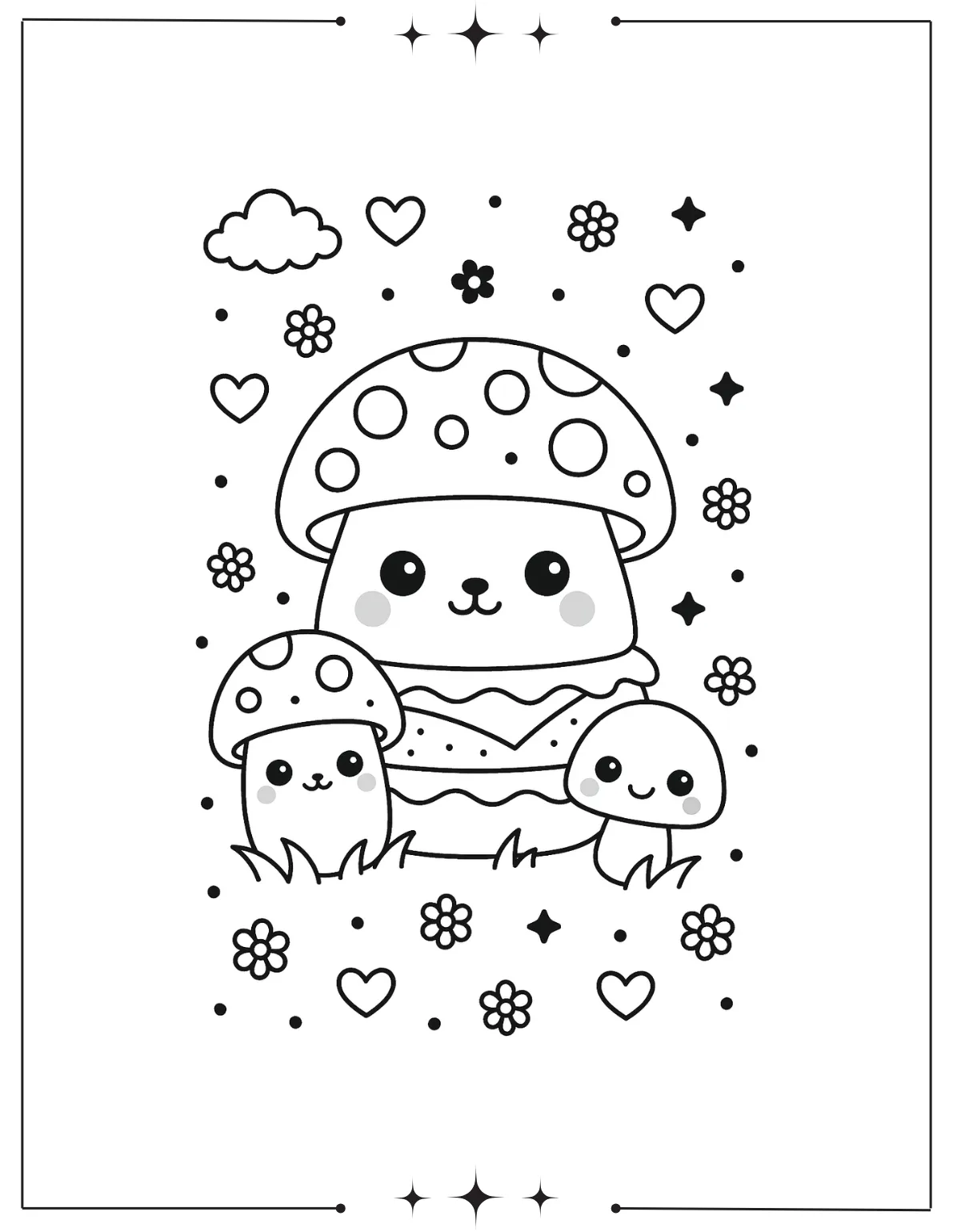Kawaii Coloring Pages (Free Printables) Kawaii Mushroom Garden Coloring Page