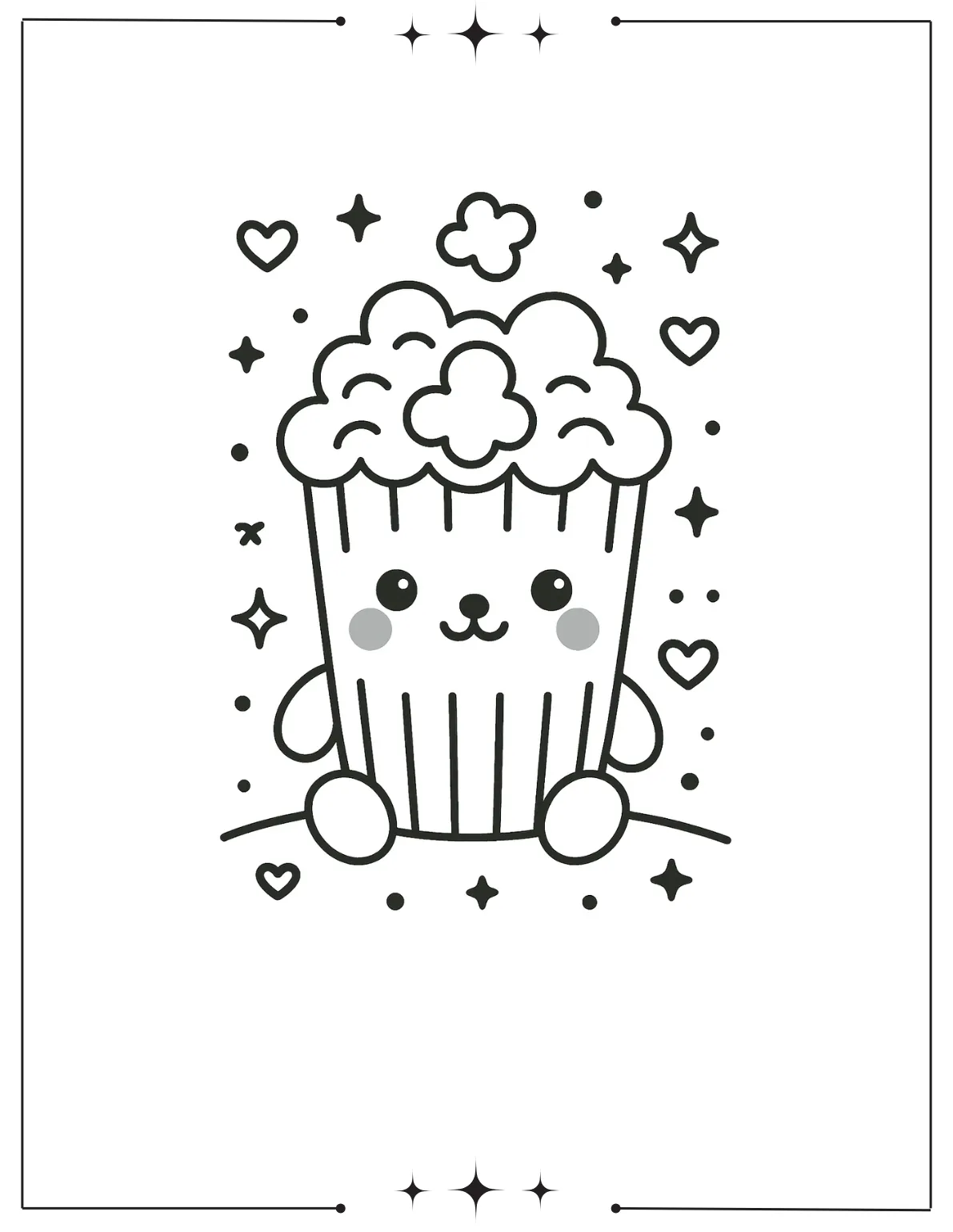 Kawaii Coloring Pages (Free Printables) Kawaii Popcorn Coloring Page for Kids