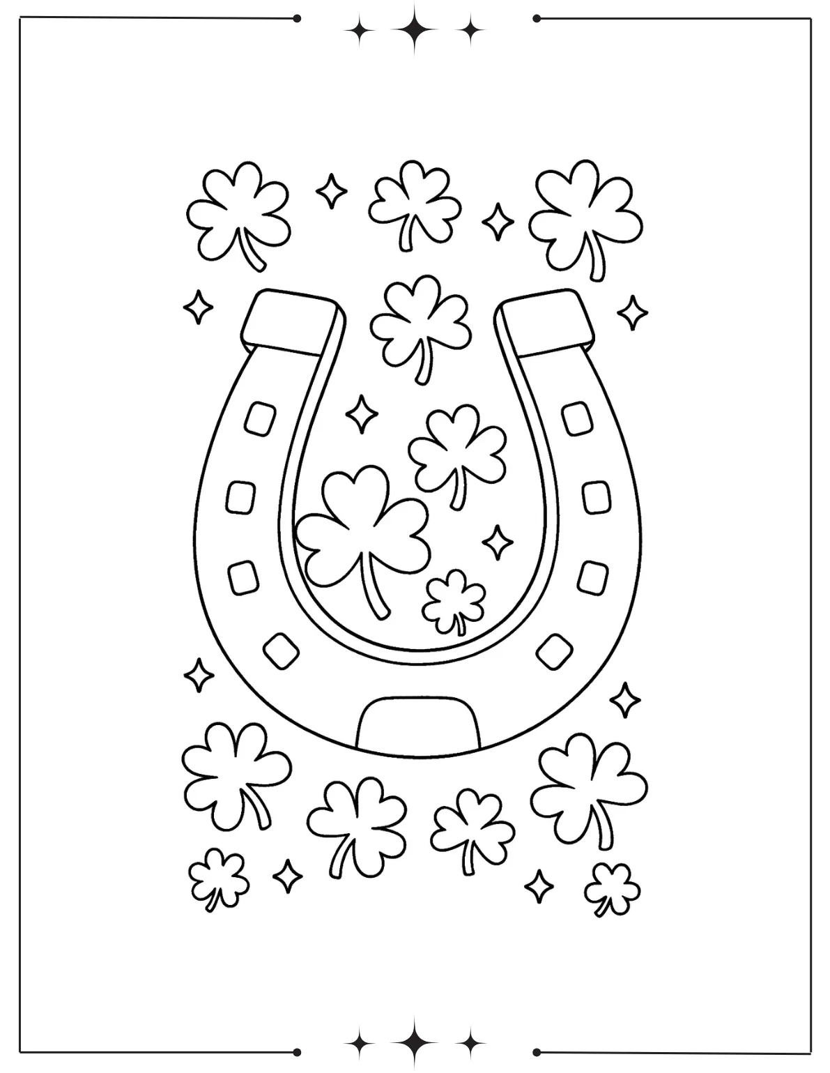 Lucky Horseshoe with Shamrocks Coloring Page