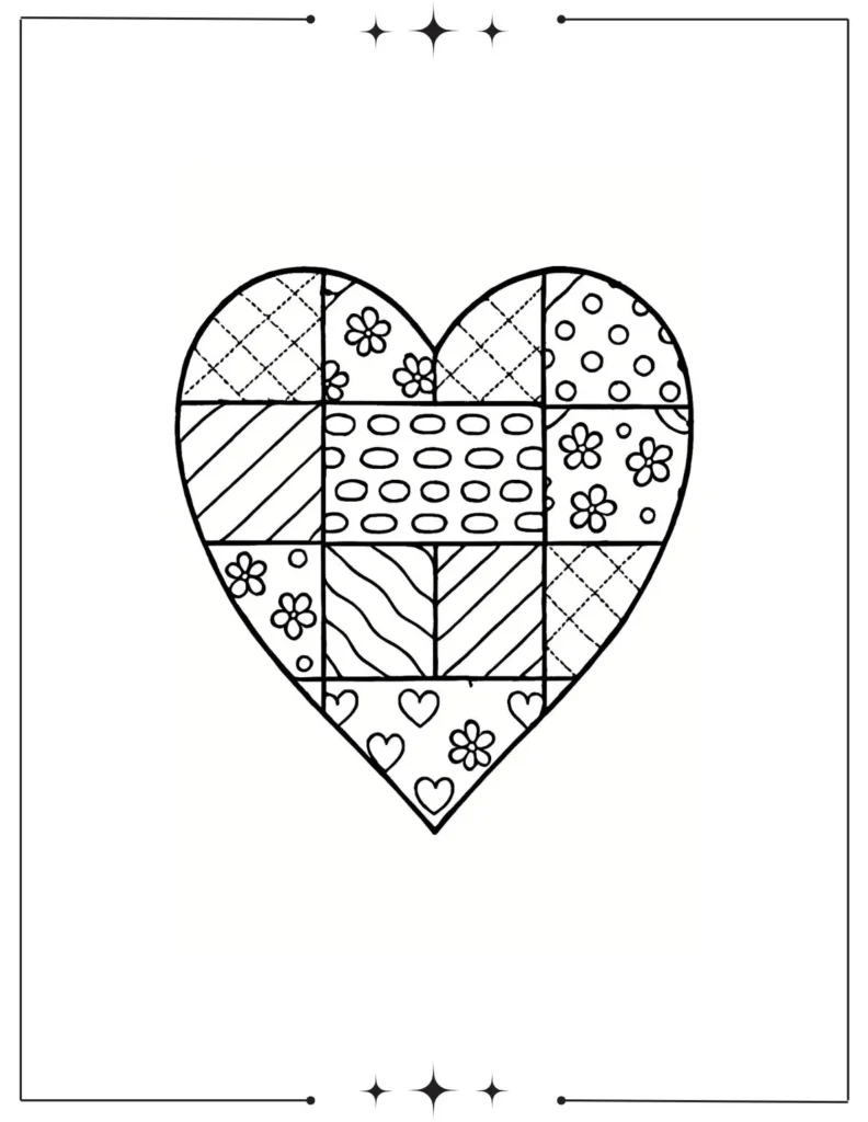 Mother's Day Coloring Pages for Grandma: A Heartfelt Gift Page Quilt pattern in a heart Happy Mother's Day Grandma coloring page Quilted Heart Coloring Page