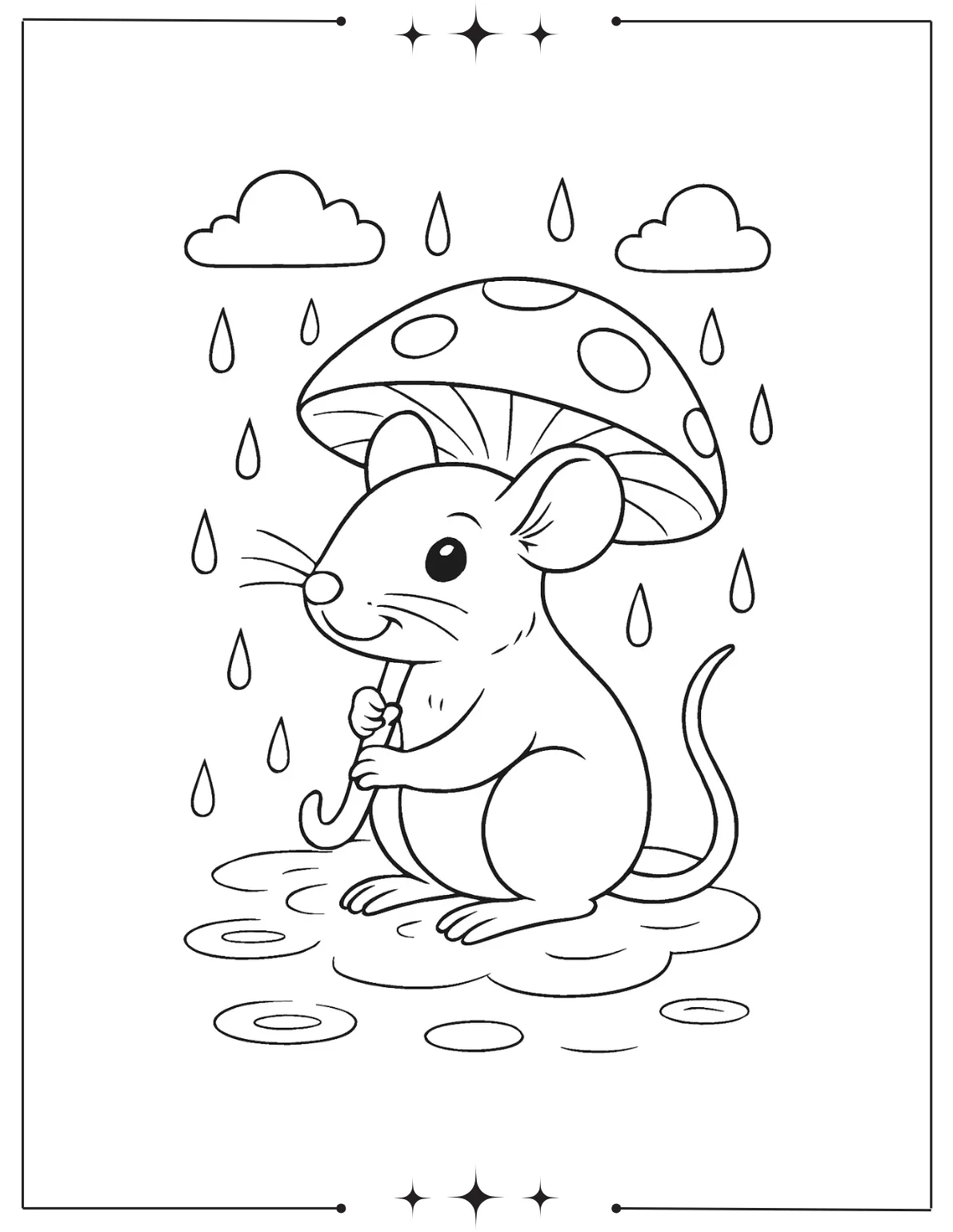 Rainy Day Coloring Pages (Free Printables) Rat with mashroom Umbralla