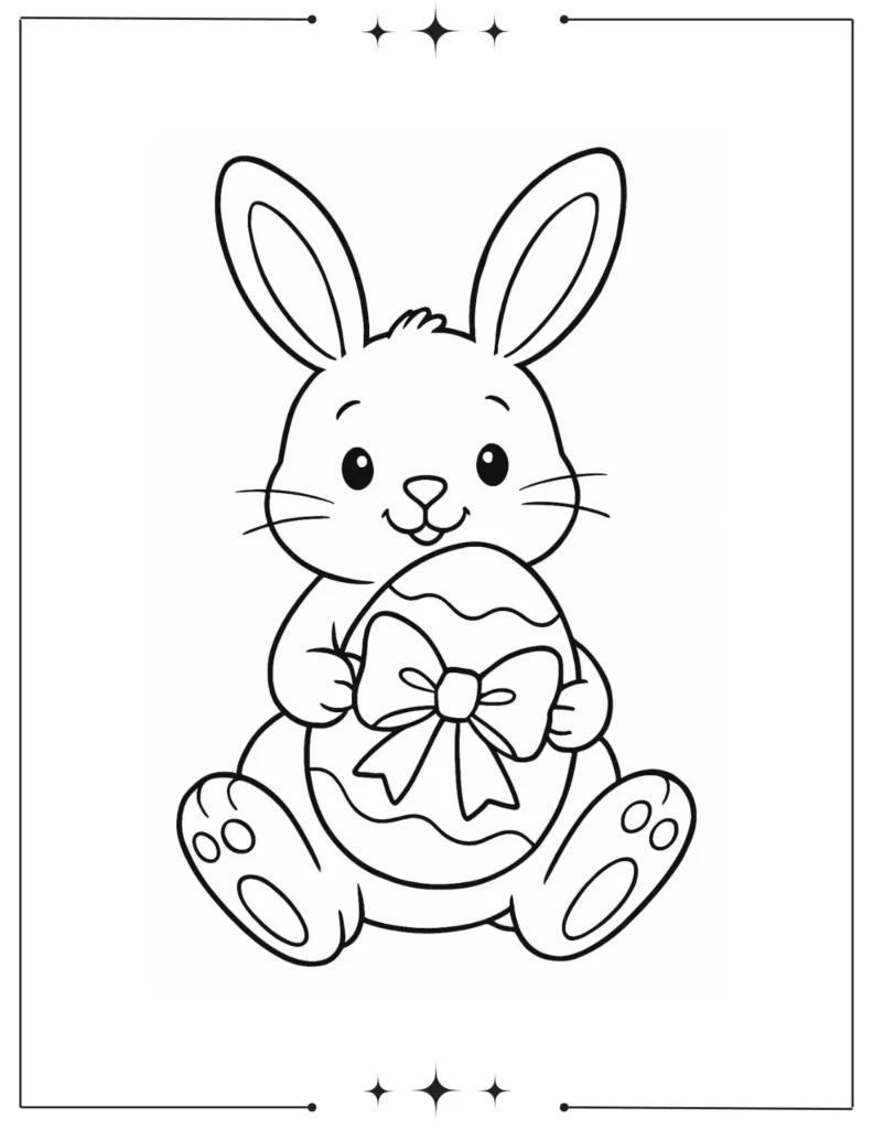 Sweet Bunny Holding Easter Egg with Bow Coloring Page