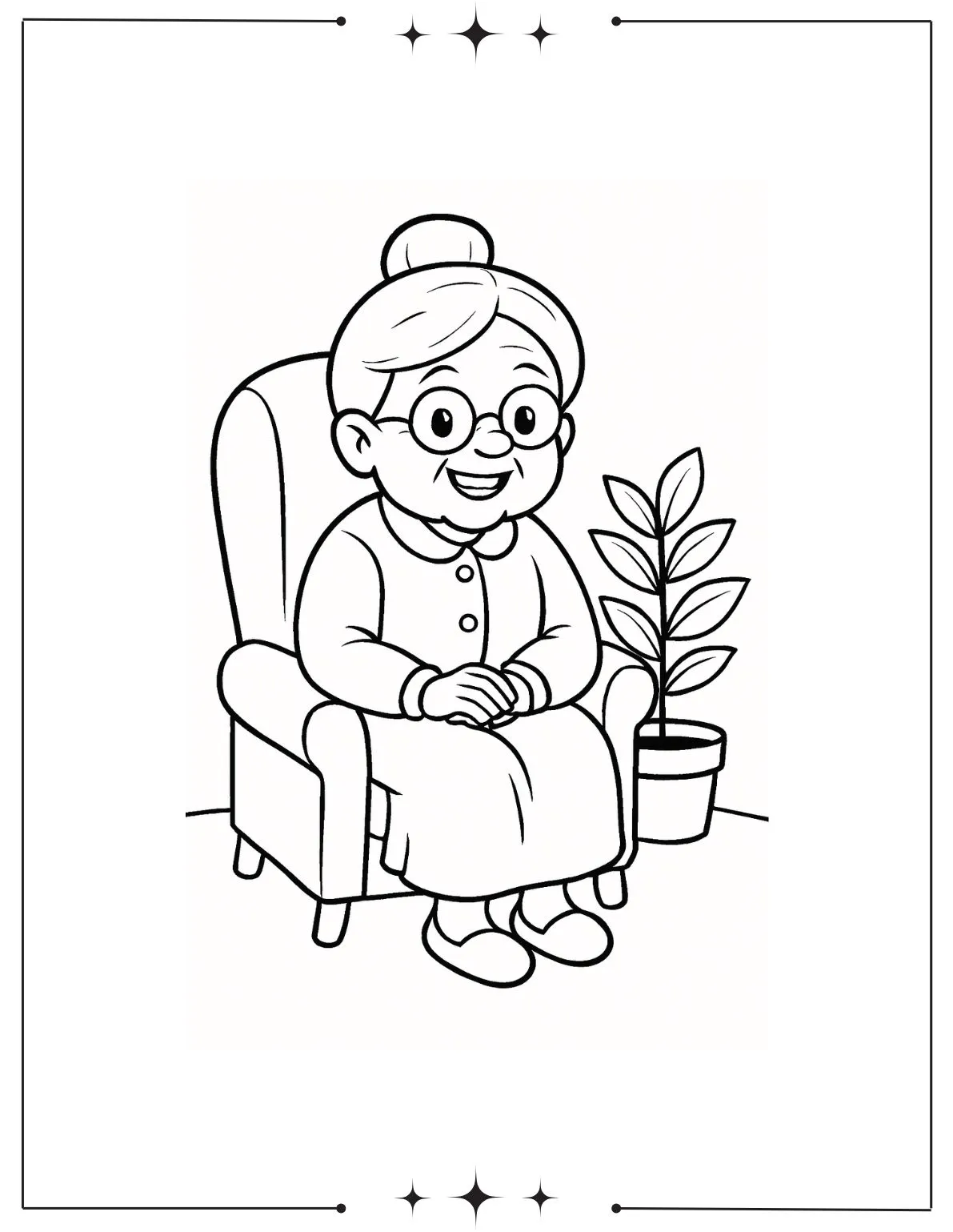Mother's Day Coloring Pages for Grandma: A Heartfelt Gift grandma sitting on sofa coloring page