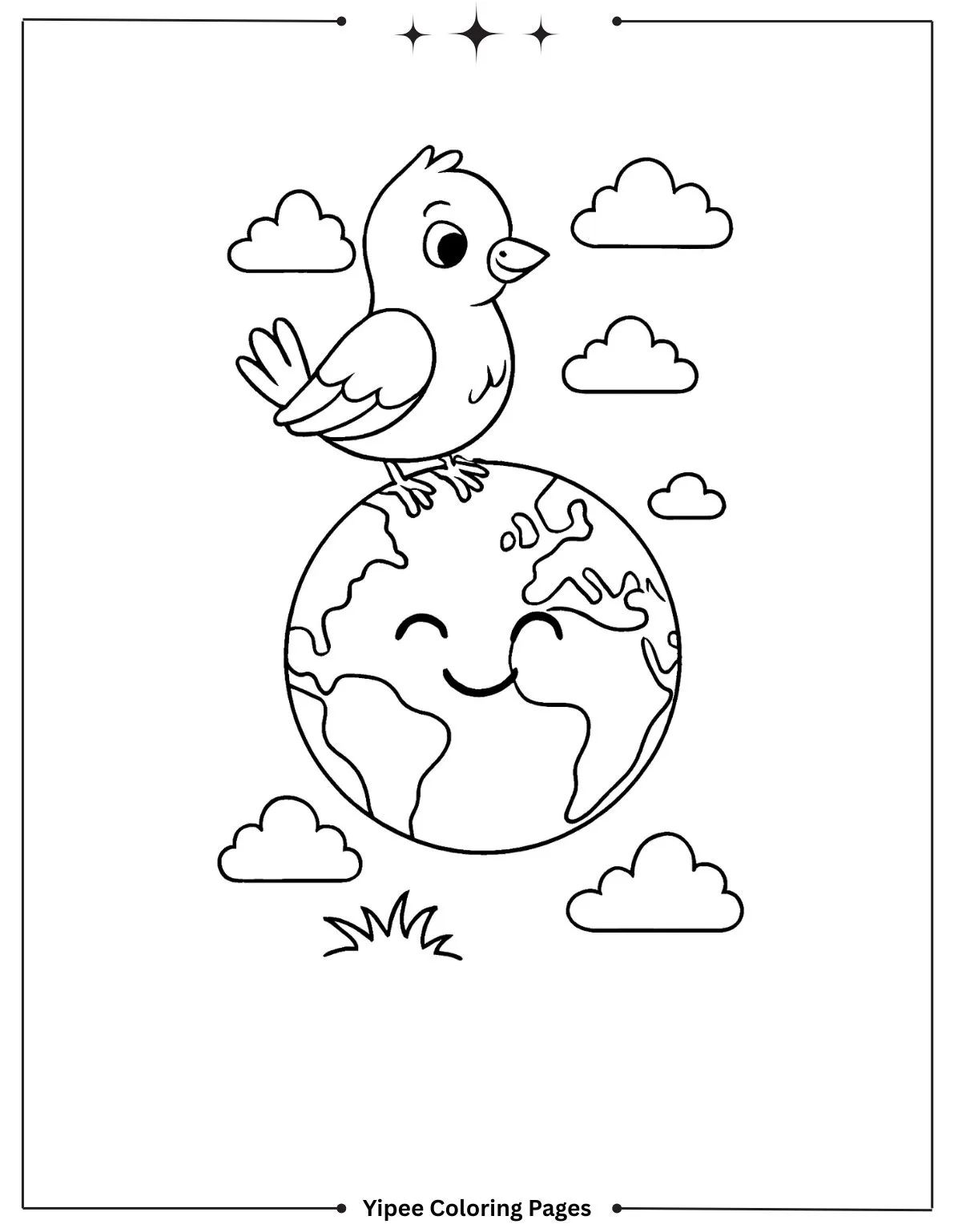 Bird and earth coloring page
