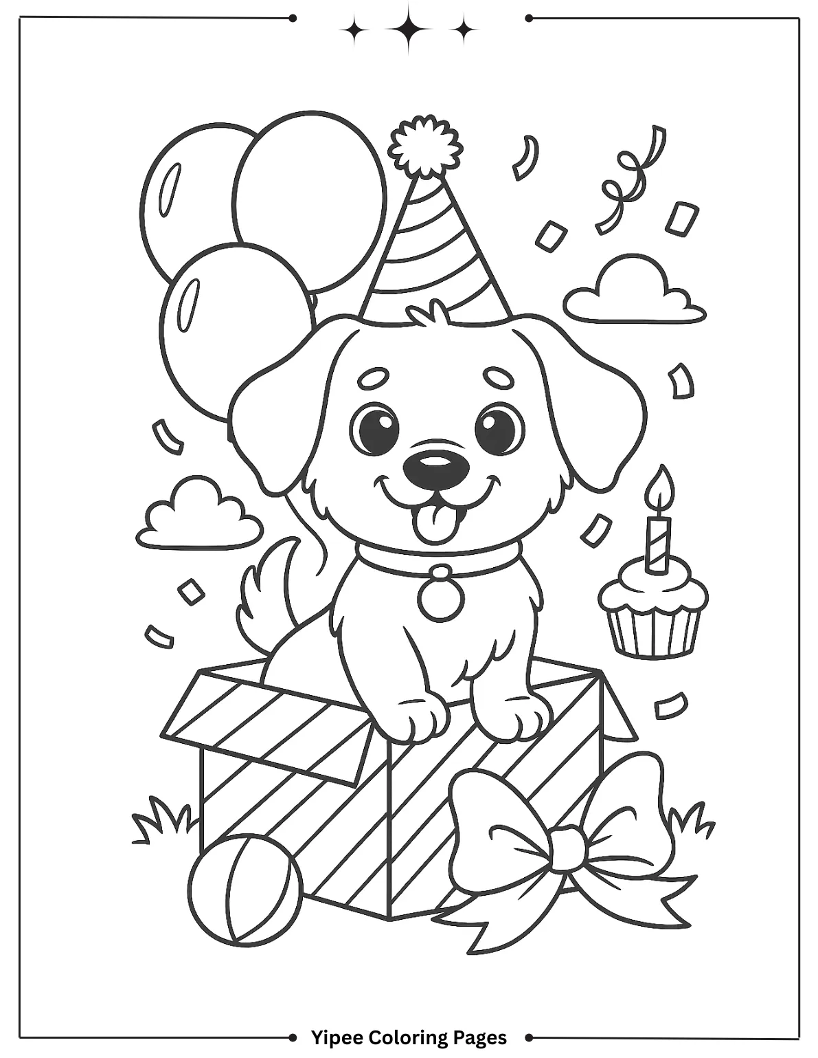 Birthday Puppy Surprise Coloring Page