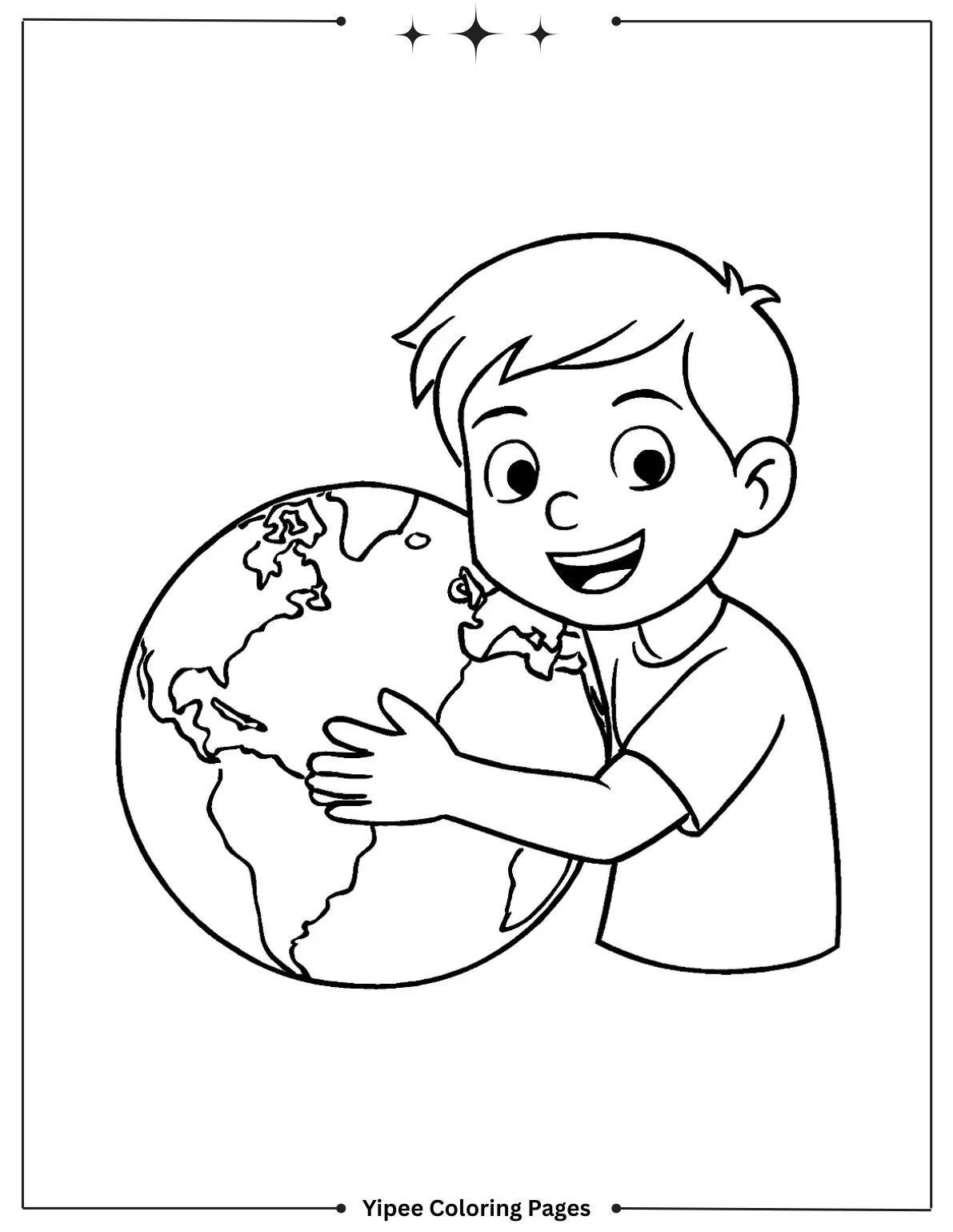Boy holding the earth coloring page