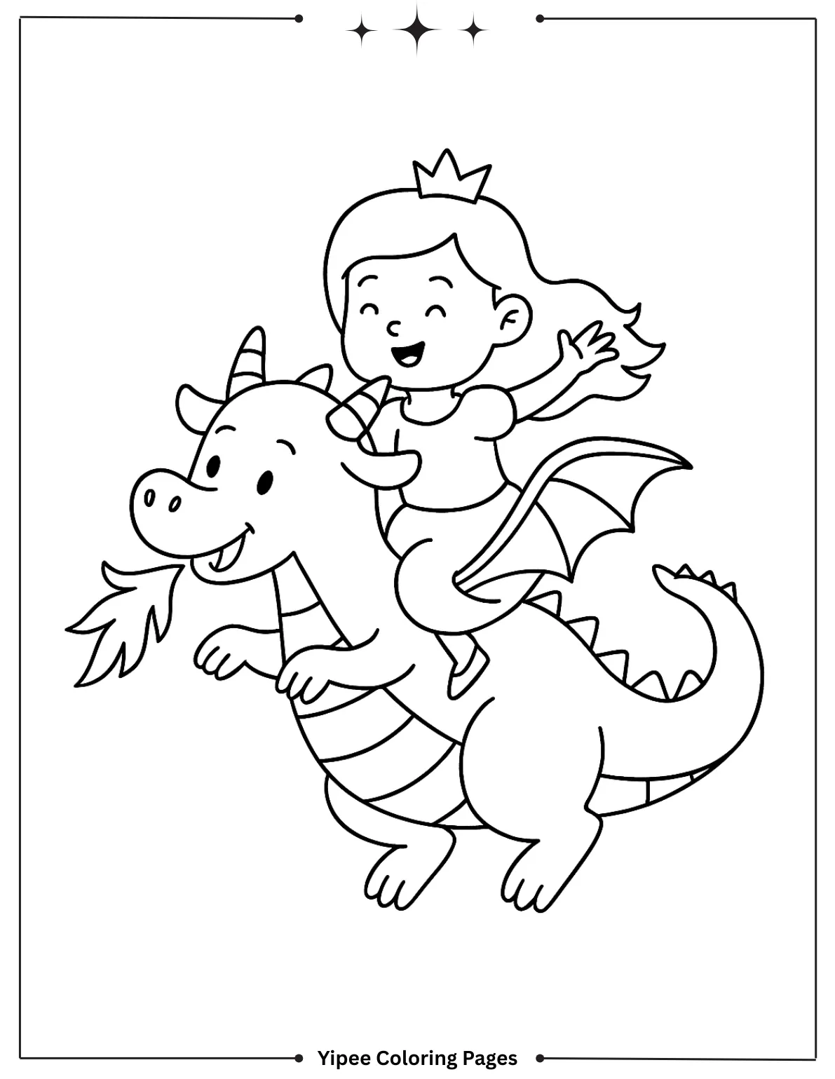 Dragon Coloring Pages | Kids Will Love Cartoon Princess Rides on Dragon Coloring Page