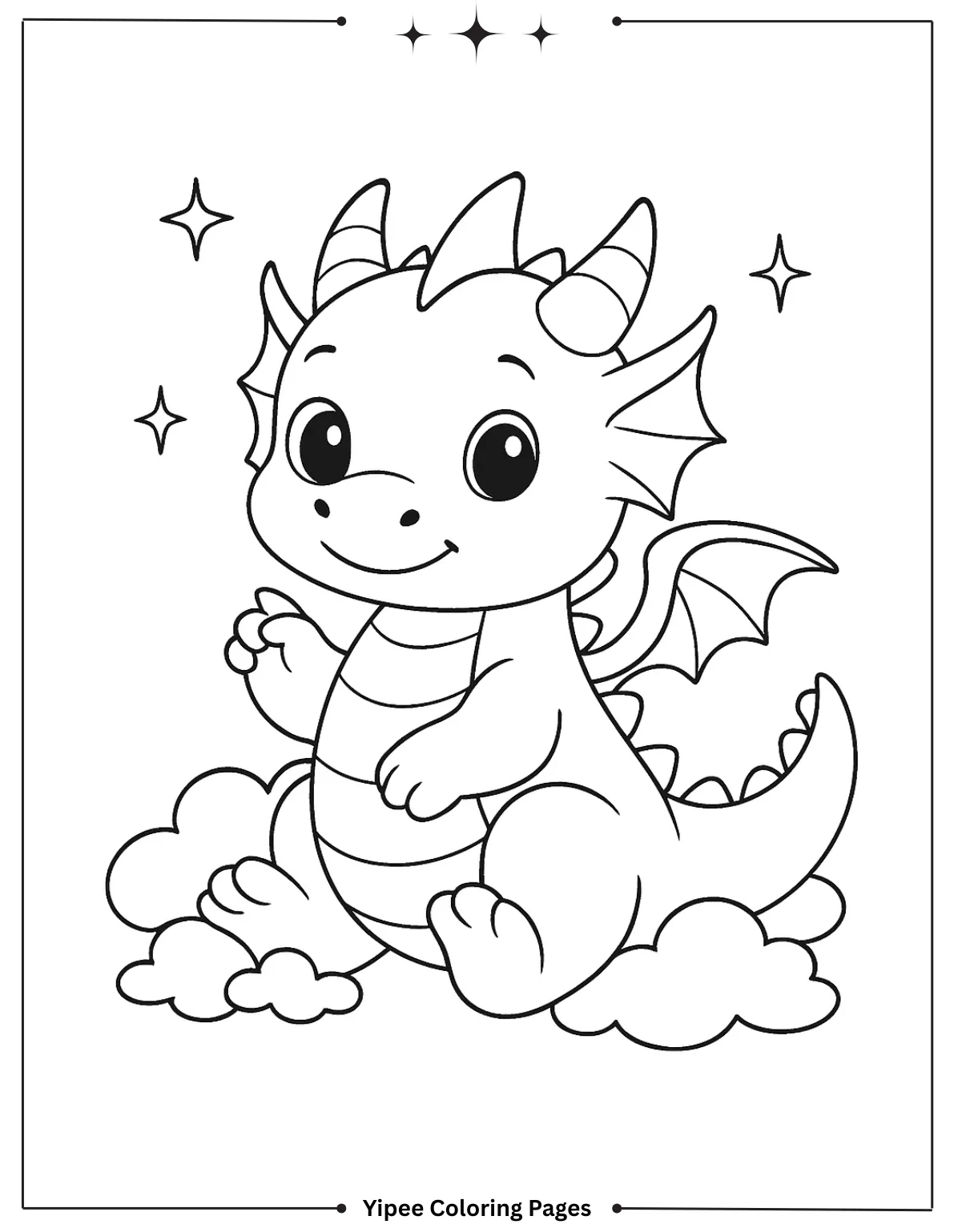 Dragon Coloring Pages | Kids Will Love Cute Baby Dragon on Clouds Coloring Page
