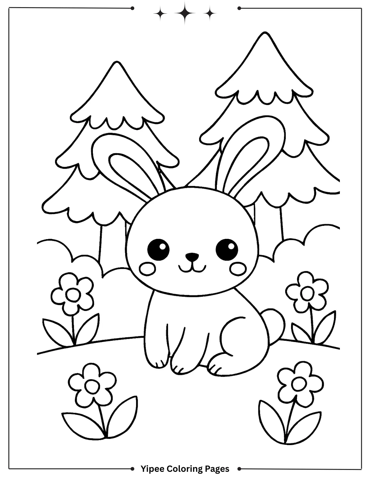 Cute Bunny in the Woods Coloring Page for Kids