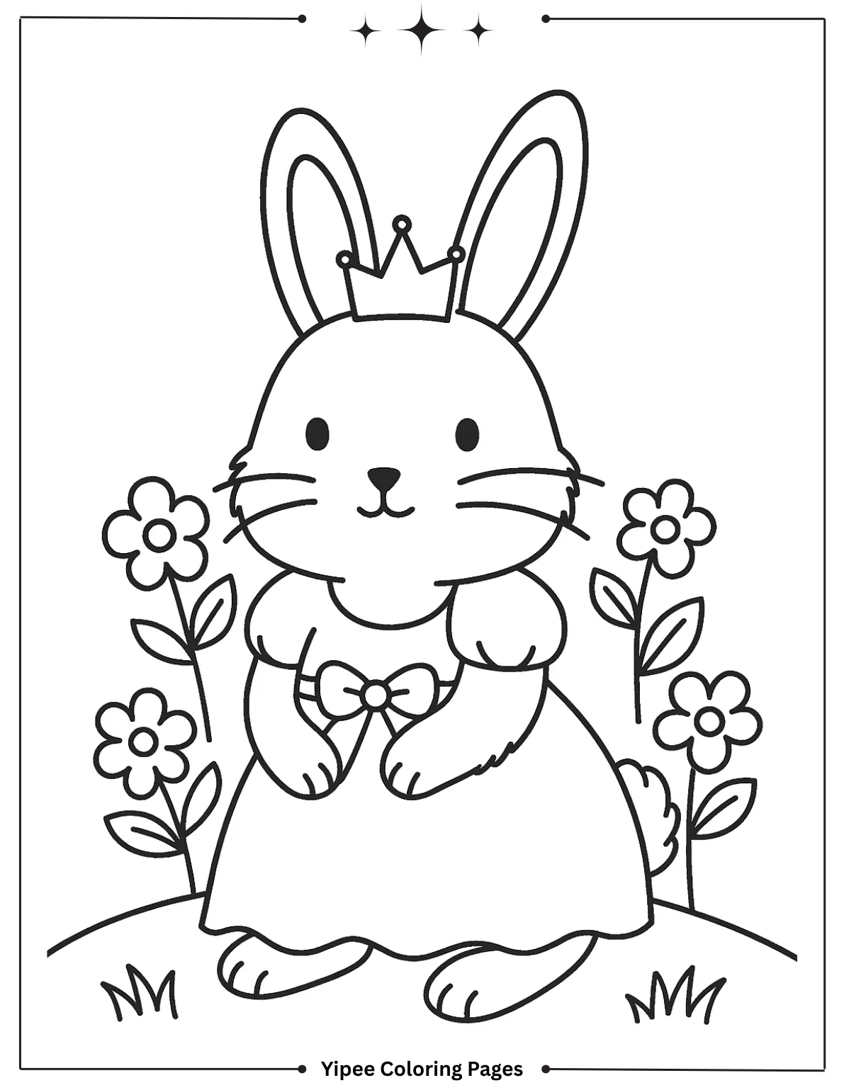 Cute Bunny with Flowers Coloring Page