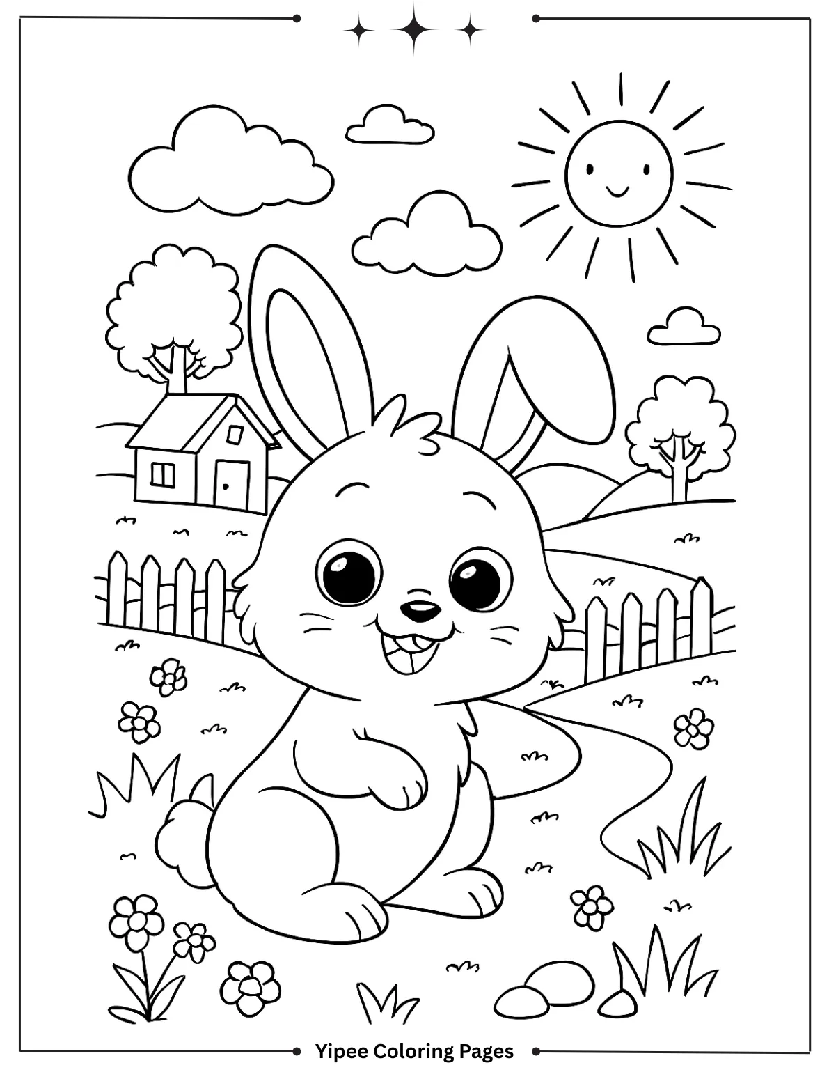 Cute Cartoon Bunny in the Country Coloring Page