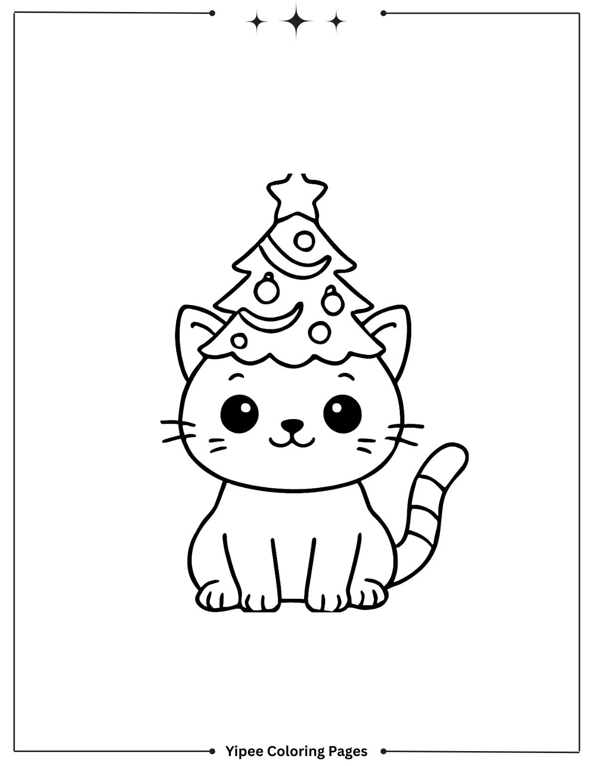 Enchanting Christmas Tree Coloring Pages to Print Cute Cat with Christmas Tree