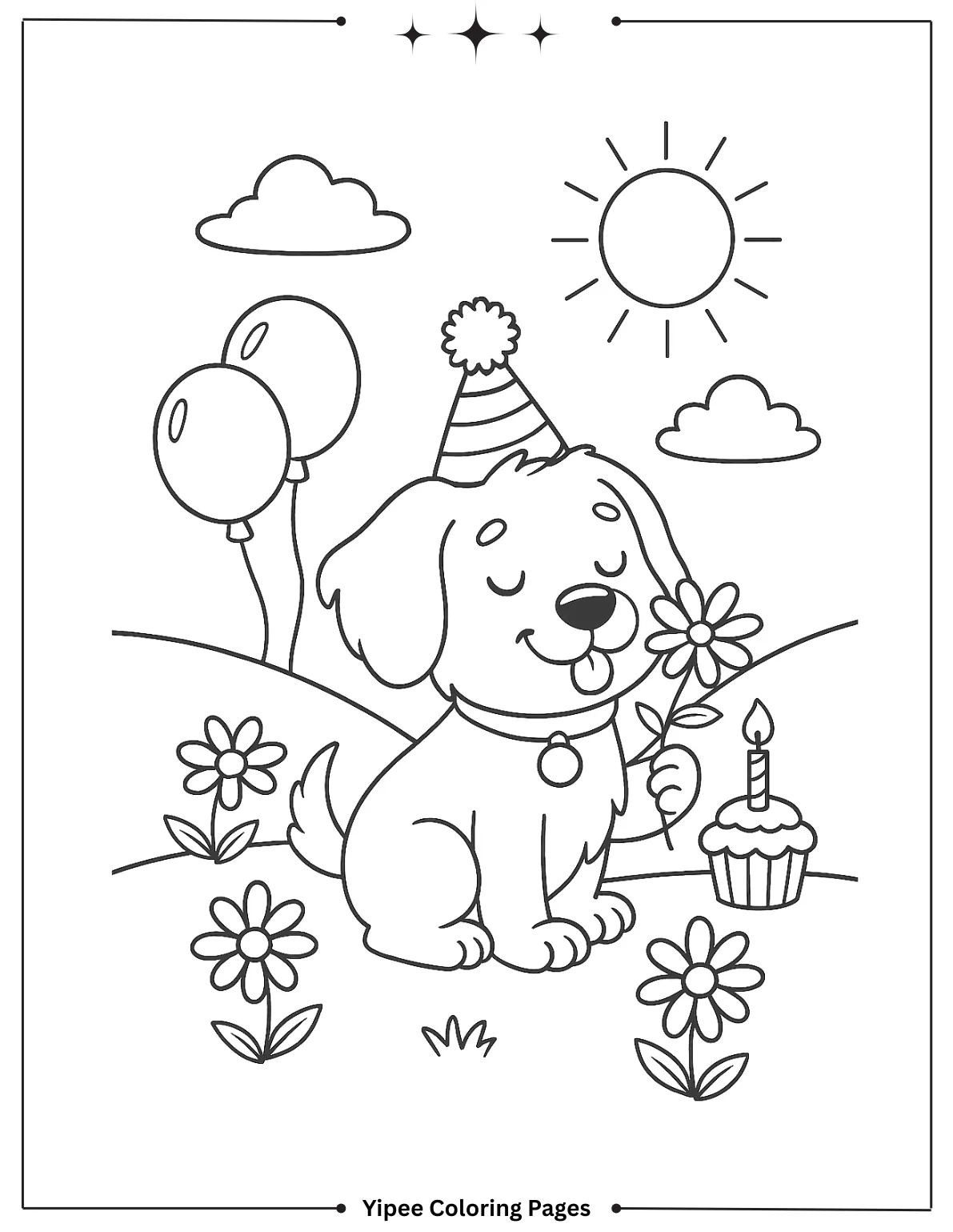 Cute Dog FrCute dog Celebrating Birthday Coloring Page