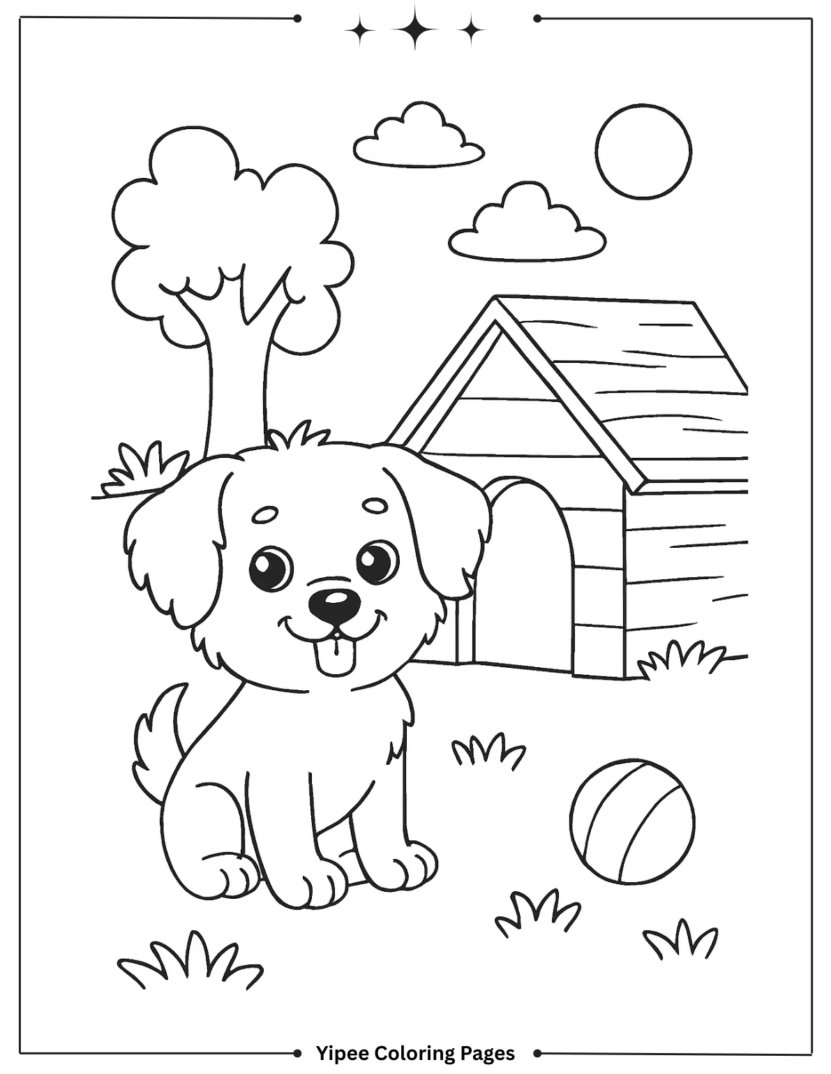 Cute Dog With Doghouse Coloring Sheet