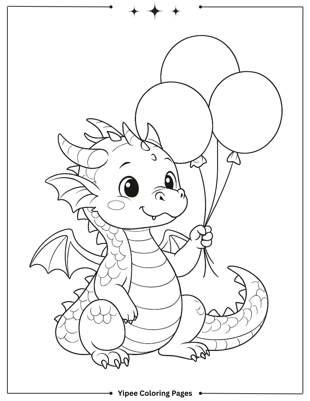 Dragon Coloring Pages | Kids Will Love Cute Dragon Holding Balloons Coloring Page