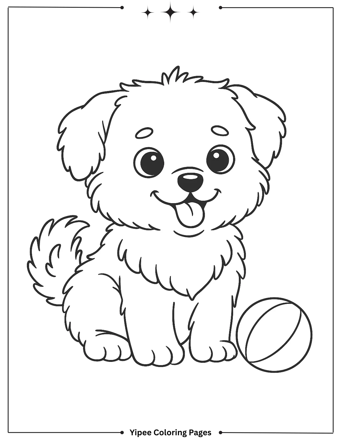 Cute Fluffy Dog with Ball Coloring Page for Kids