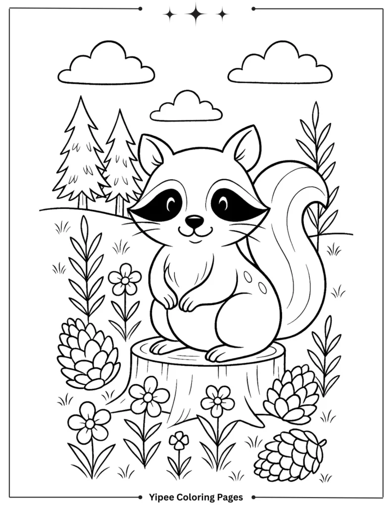 Cute Forest Raccoon Coloring Page