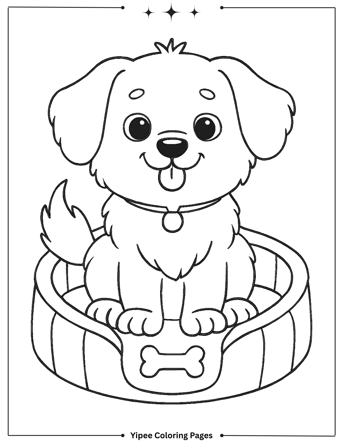 Cute Puppy in Dog Bed Coloring Page