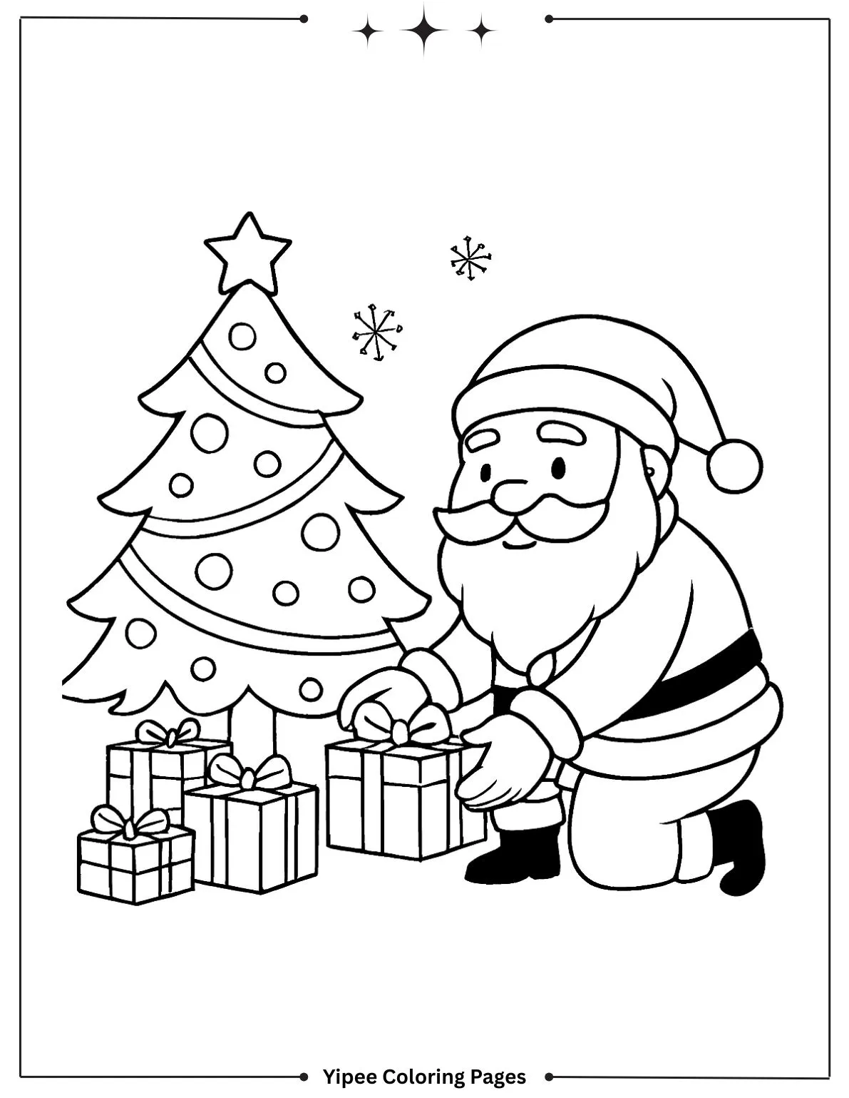 Enchanting Christmas Tree Coloring Pages to Print Cute Santa placing gift under tree