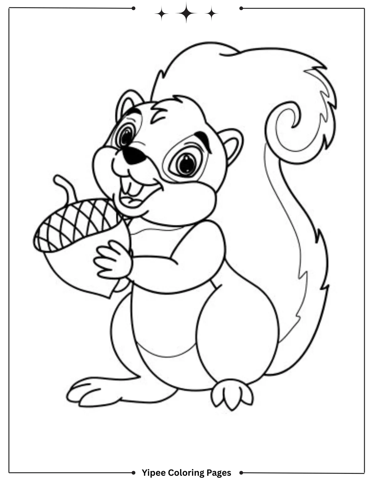 Cute Squirrel Holding Acorn Coloring Page