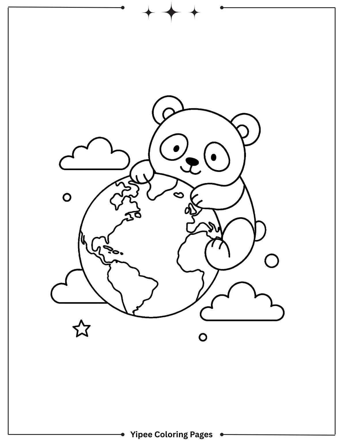 Cute teddy holding the earth coloring page