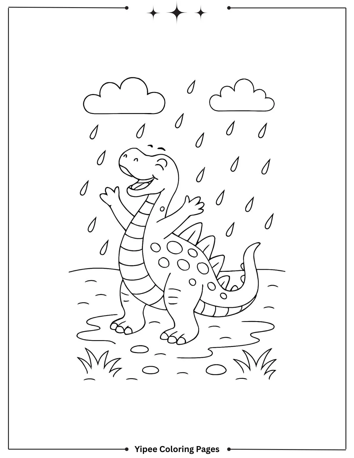 Dinosaur enjoying in the rain