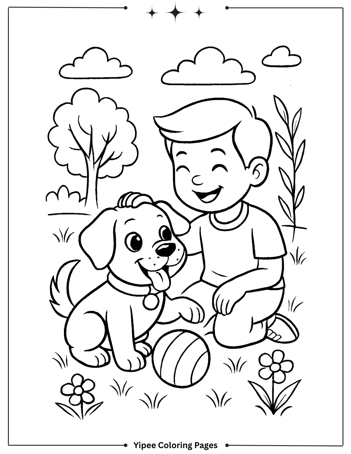 Dog Playing With a Child Coloring Page