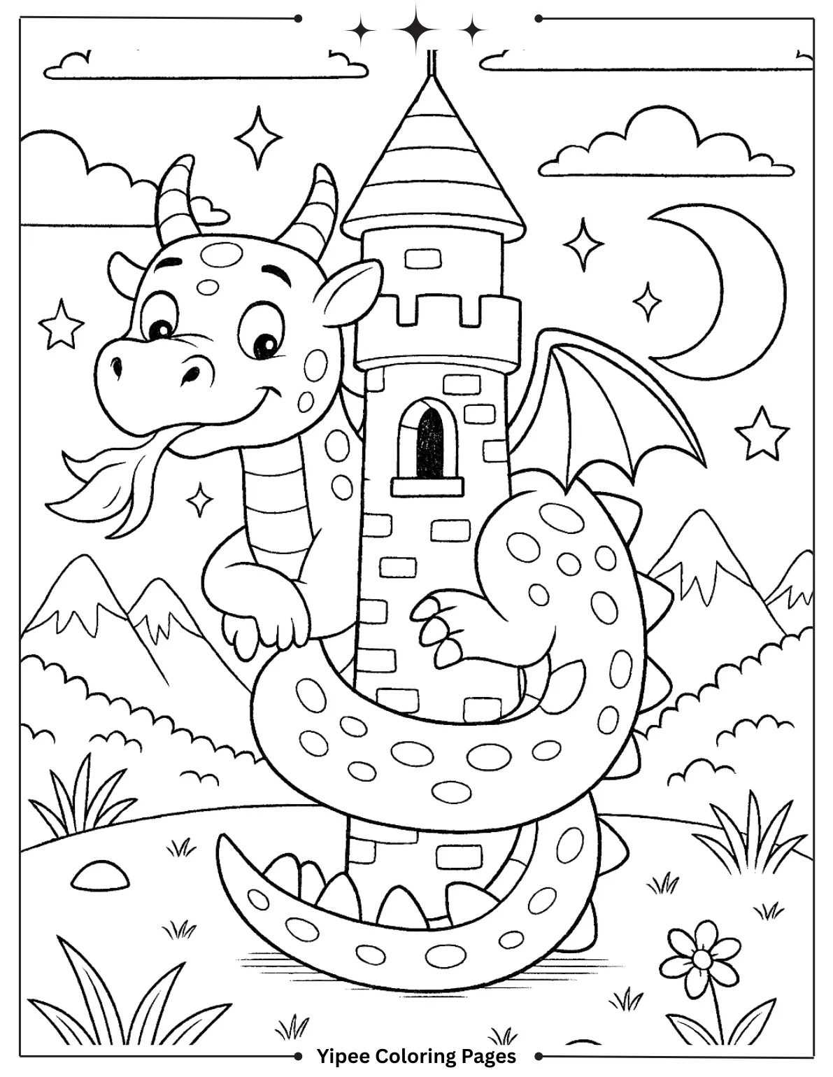 Dragon Coloring Pages | Kids Will Love Dragon Wrapped Around Tower Coloring Sheet for Kids