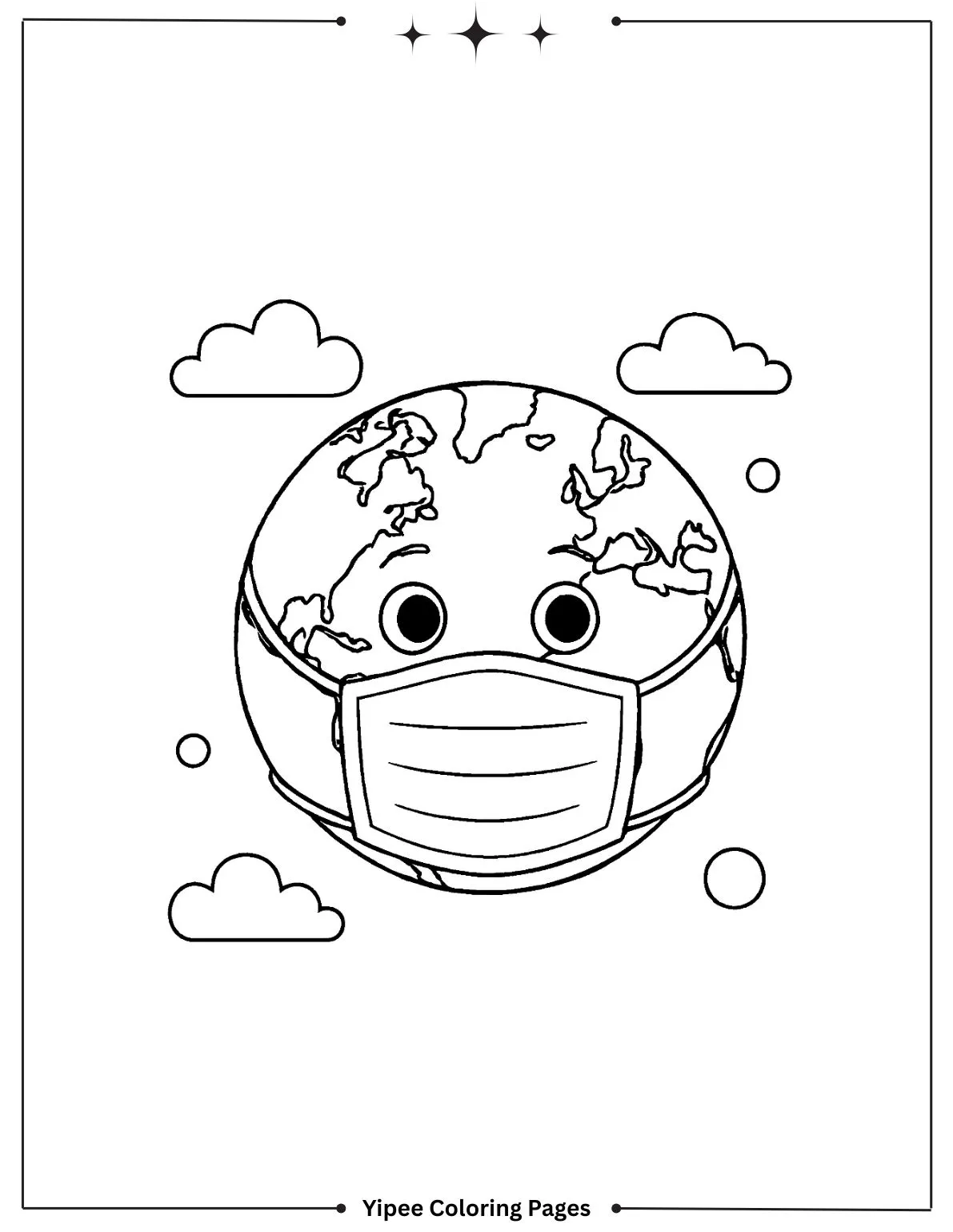 Earth wearing the mask coloring page
