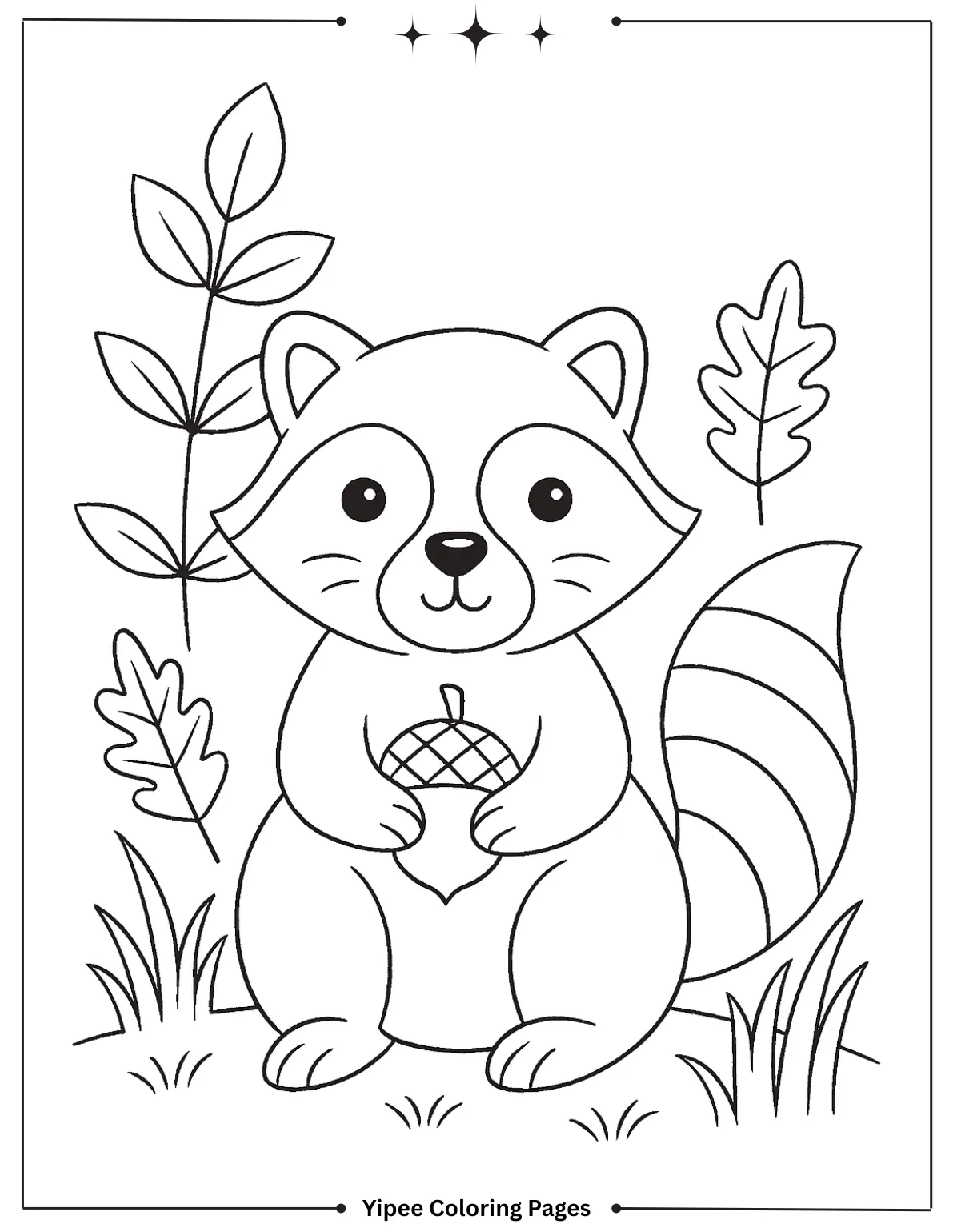Easy to Color Raccoon Coloring Page for Kids
