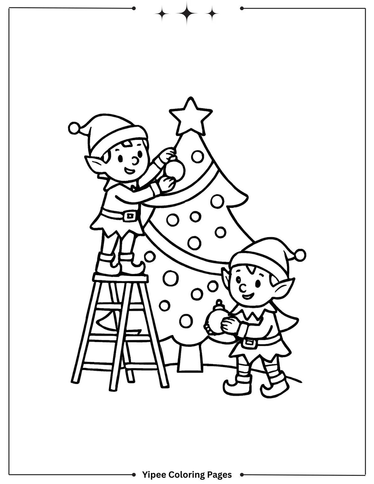 Enchanting Christmas Tree Coloring Pages to Print Elves Decorating Christmas Tree Coloring Page