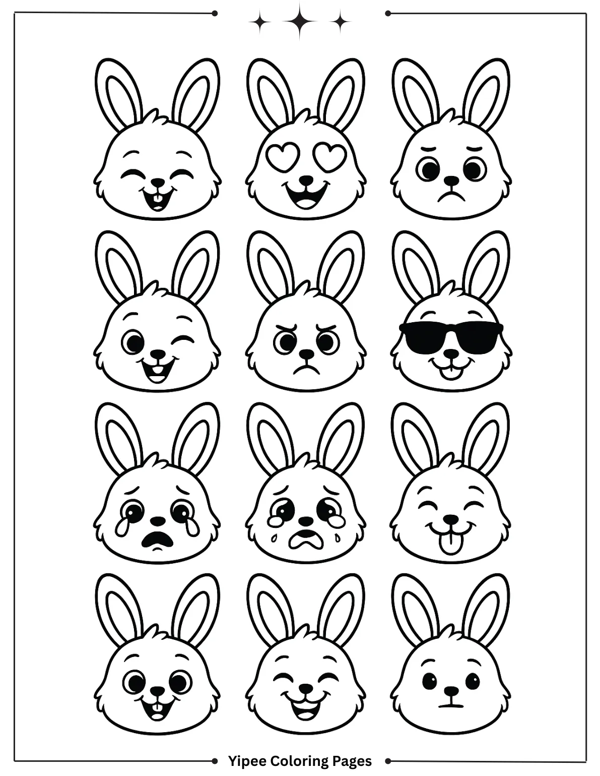 Emoji Bunny Faces Coloring Page
