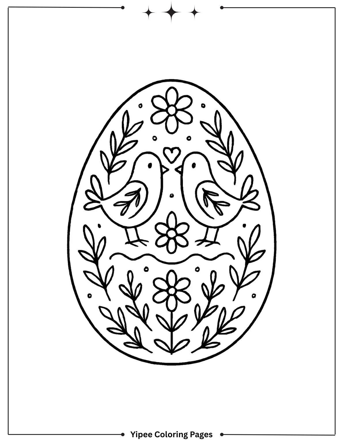 Folk Art Easter Egg with Birds Coloring Page
