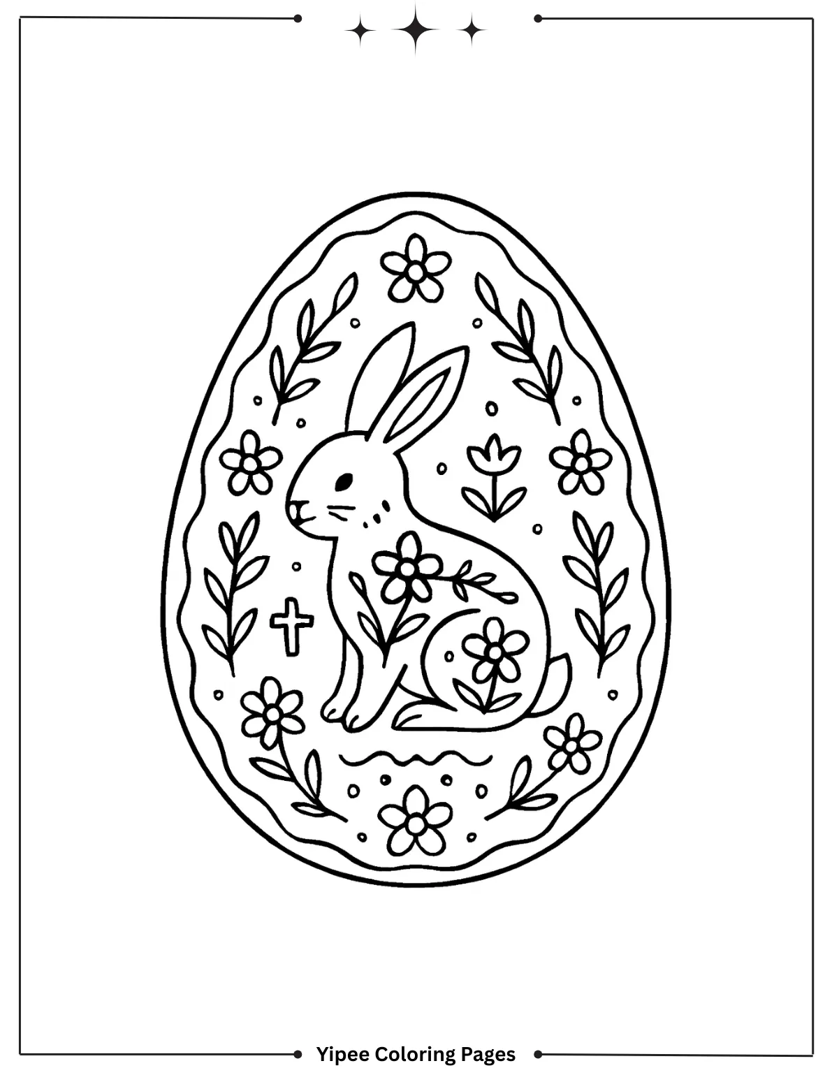 Folk Art Rabbit Easter Egg Coloring Page