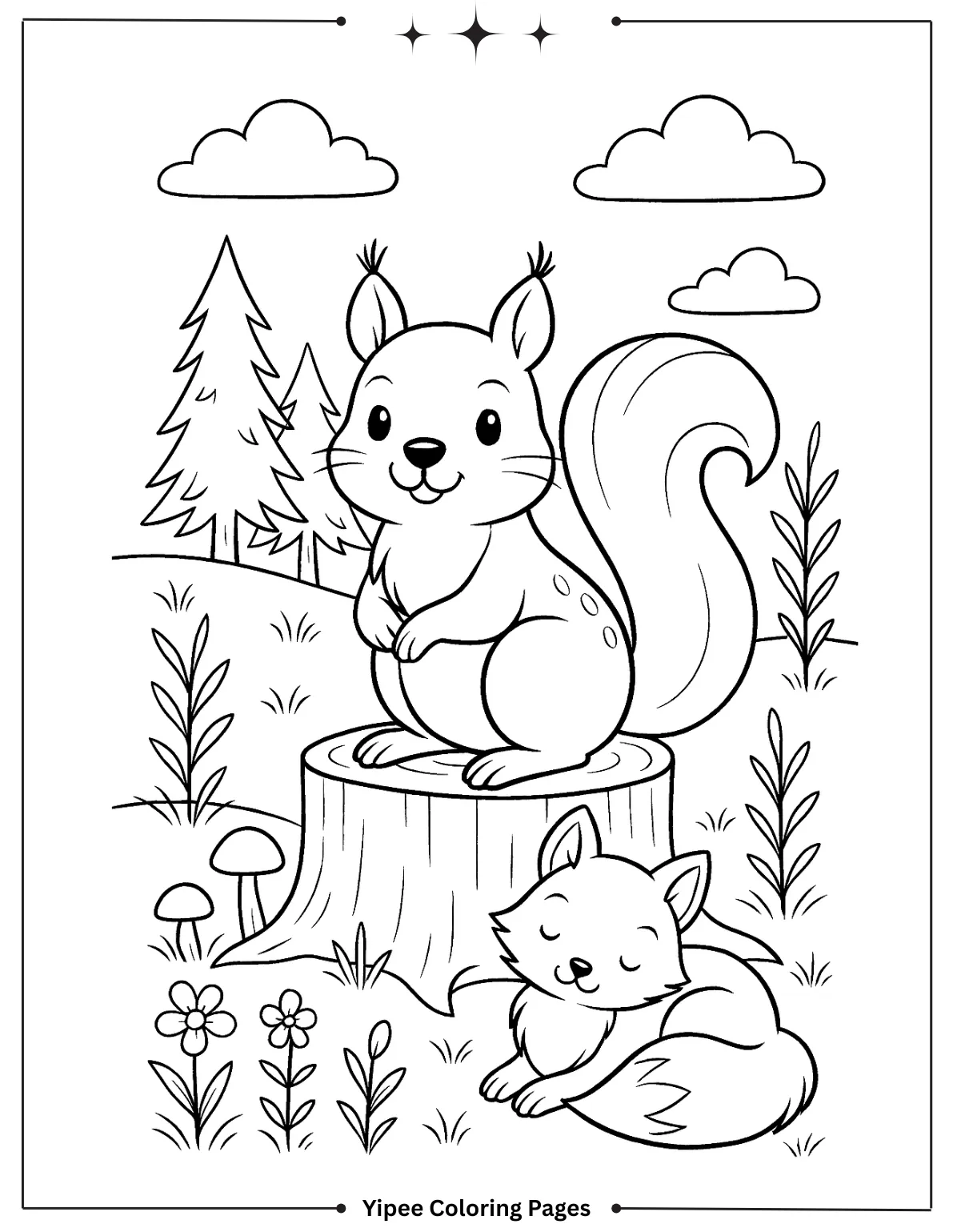 Forest Friends Squirrel and Fox Coloring Page