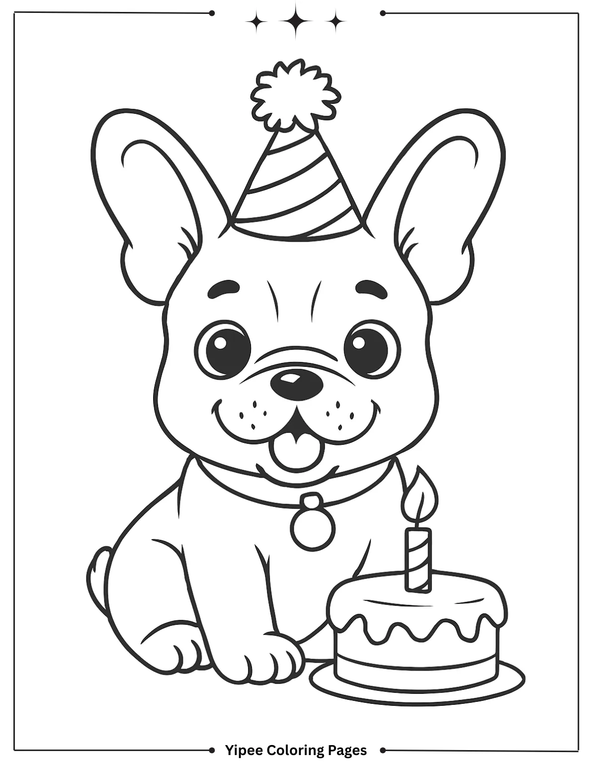 French Bulldog Puppy Celebrating Birthday Coloring Page