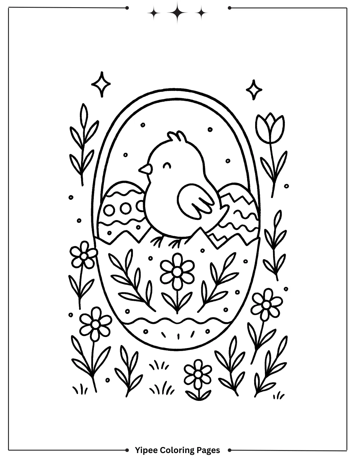 Giant Easter Egg with Chick Coloring Page