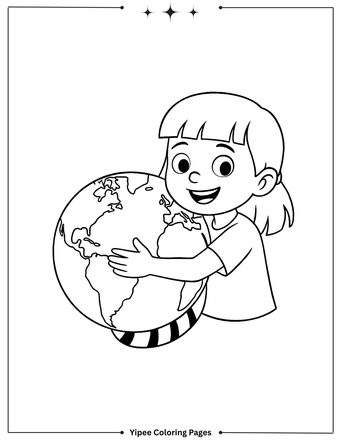 Girl holding the earth coloring page