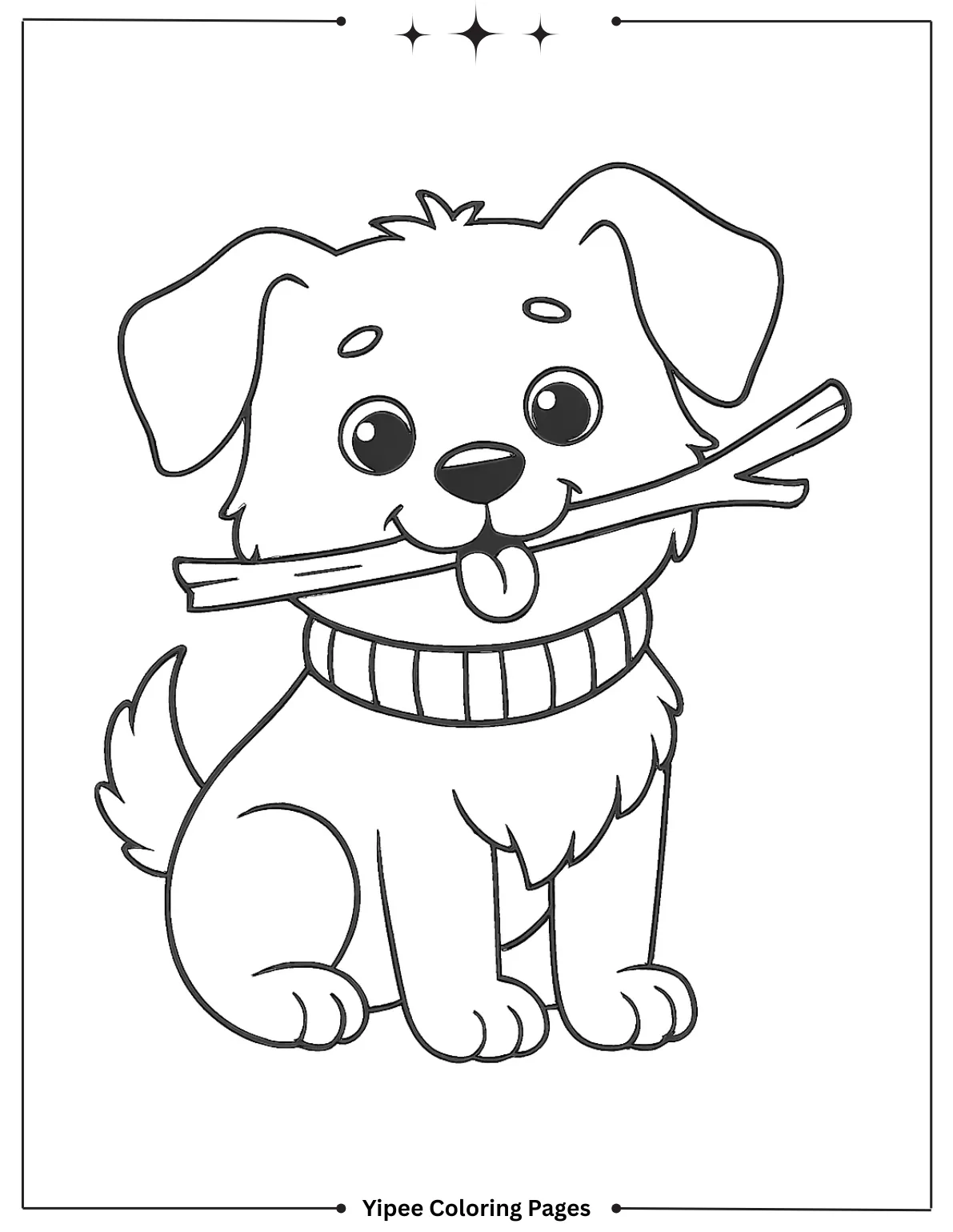 Happy Dog Playing with Stick Coloring Sheet