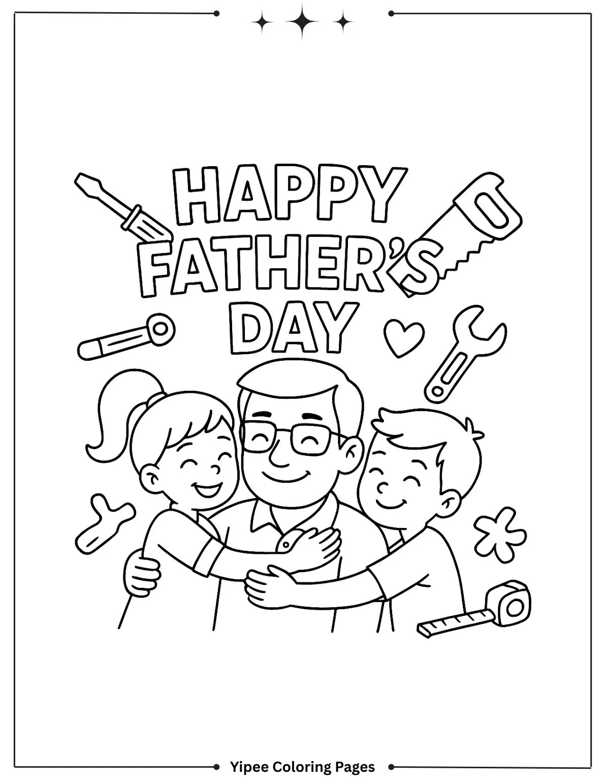 Happy Father’s Day Tool-Themed Coloring Page