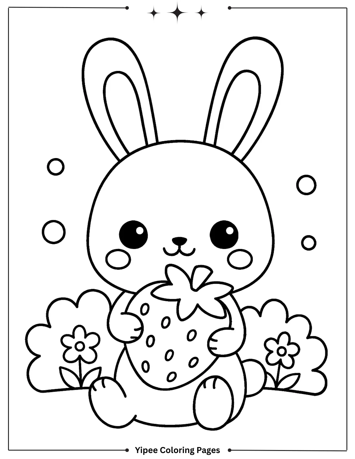 Kawaii Bunny with Strawberry Coloring Sheet for Preschoolers