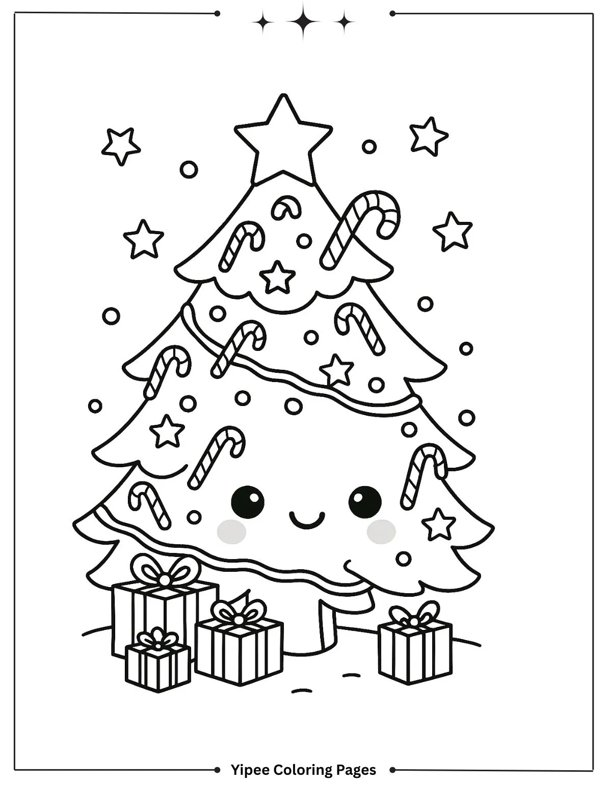 Enchanting Christmas Tree Coloring Pages to Print Kawaii Christmas Tree with Candy Canes Coloring Page