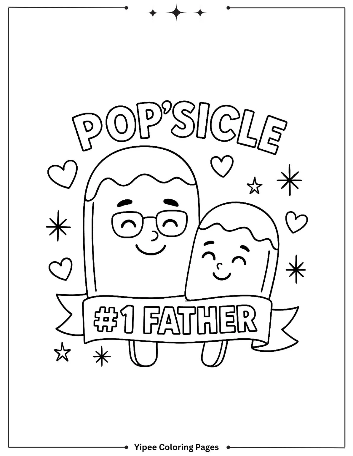 Kawaii Dad and Kid Popsicle Punny Father’s Day Coloring Page
