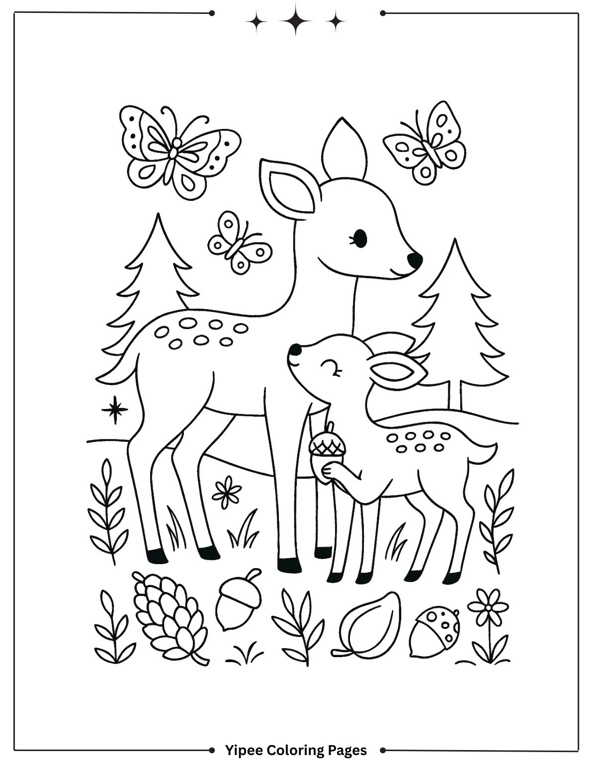 Mom and Baby Fox Resting on the Grass Coloring Page