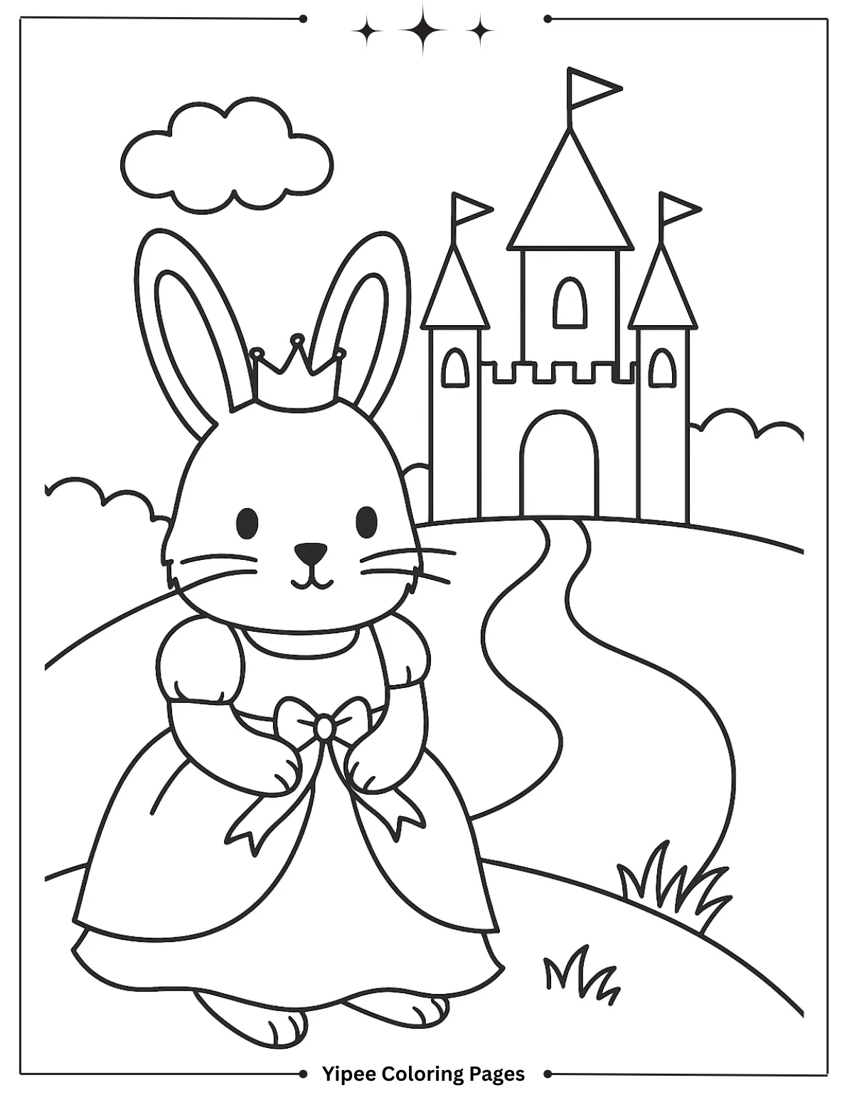 Pretty Princess Bunny and Castle Coloring Sheet for Kids