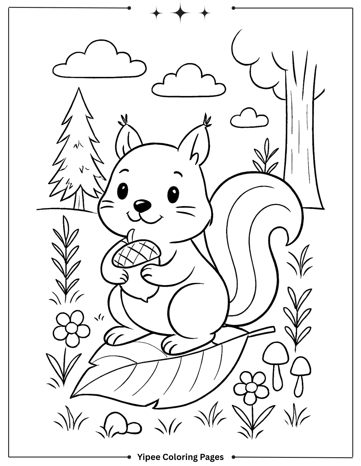 Squirrel Holding Acorn Coloring Page