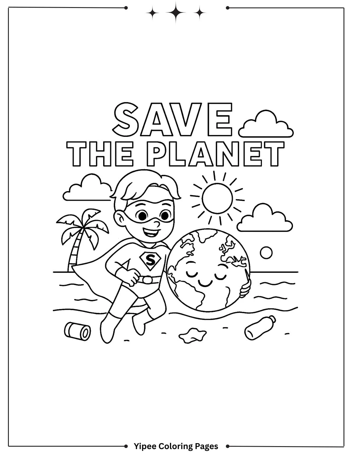 Superhero Saves the Planet Coloring Page