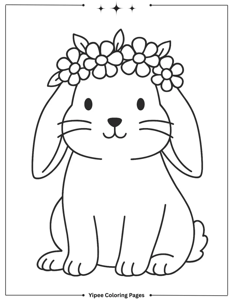 Sweet Lop Bunny Wearing Flower Crown Coloring Page
